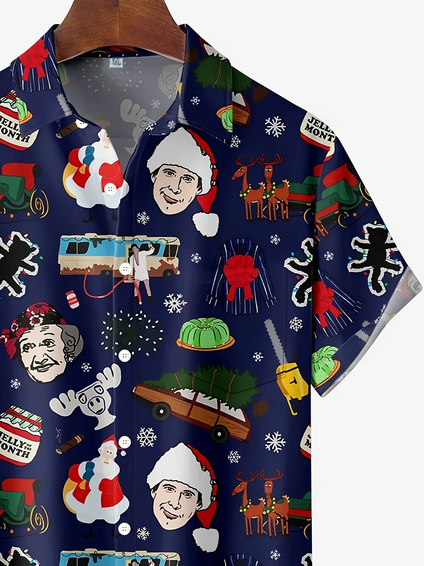 Men's Vintage Christmas Movie 3D Print Button-Up Shirt with Pocket - Schöne Bescherung