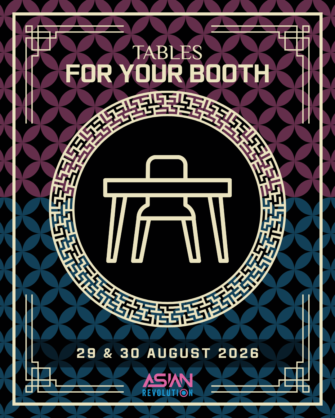 Tables for your booth @ ASIAN REVOLUTION